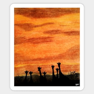 Giraffes at sunset Sticker